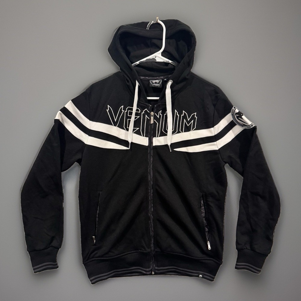 UFC Venum Black Full Zip Hoodie Track Jacket Mens Sz M Gym Training MMA Boxing